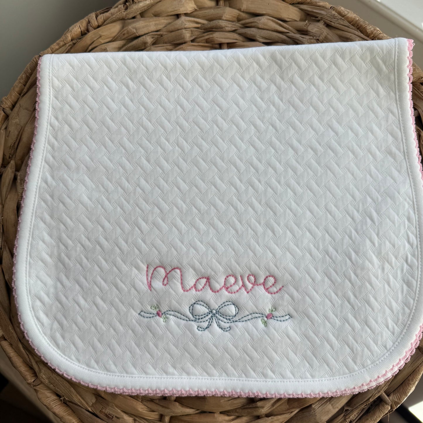 Basket Weave Picot Trim Burp Cloth