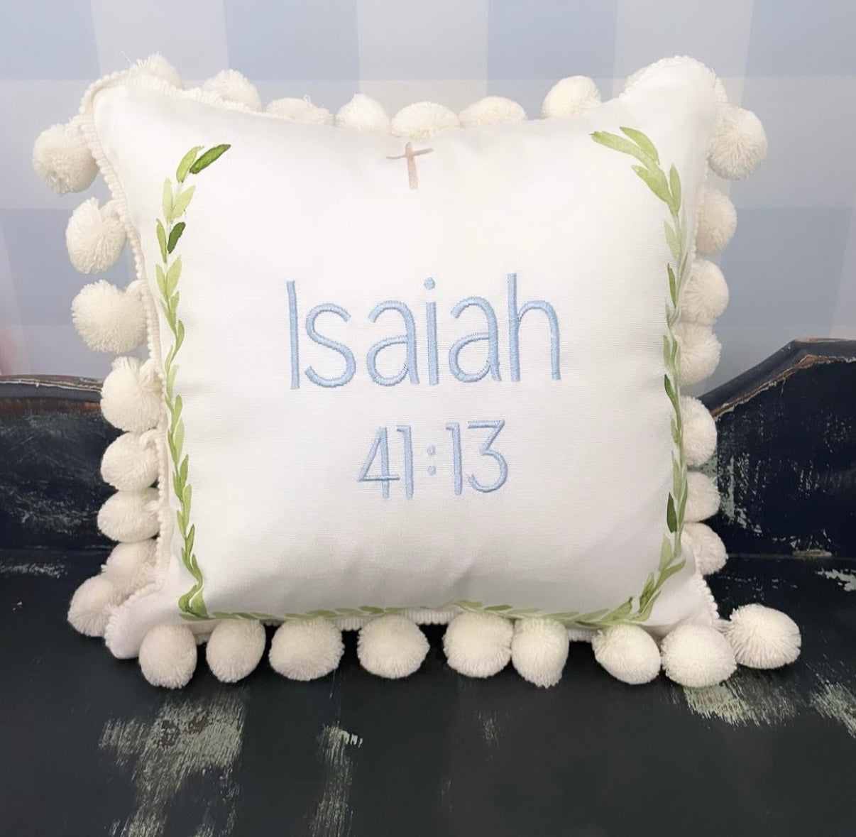 Laurel wreath mini pom pom pillow