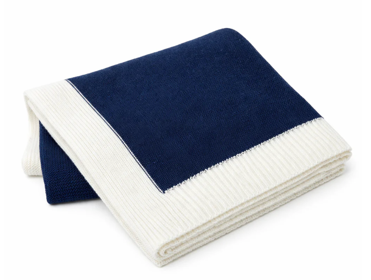 Jersey knit blanket with ribbed border