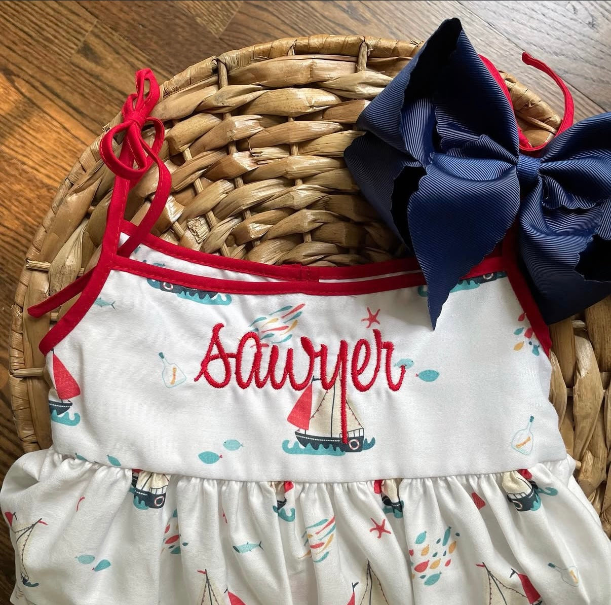 Sailboat print tie shoulder dress