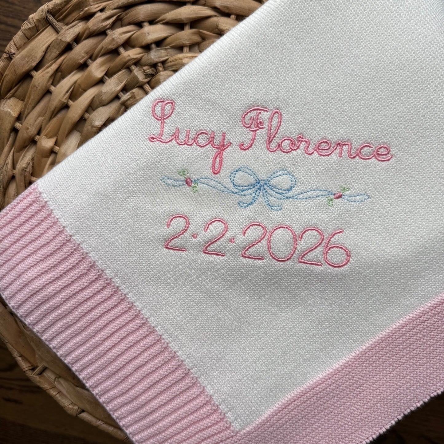 Jersey knit blanket with ribbed border