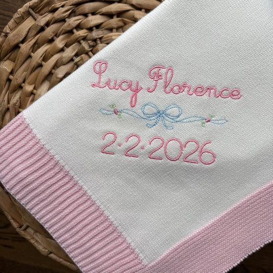 Jersey knit blanket with ribbed border