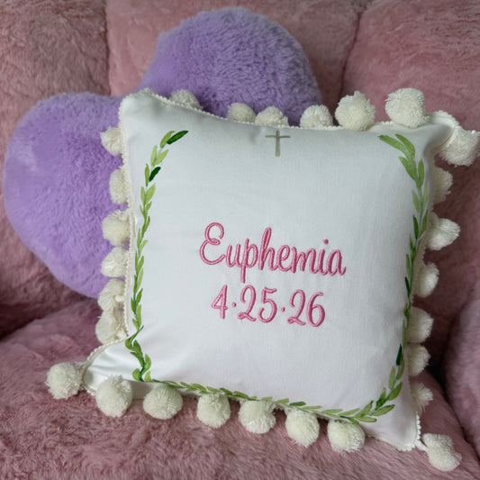 Laurel wreath mini pom pom pillow