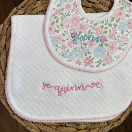 Basket Weave Picot Trim Burp Cloth