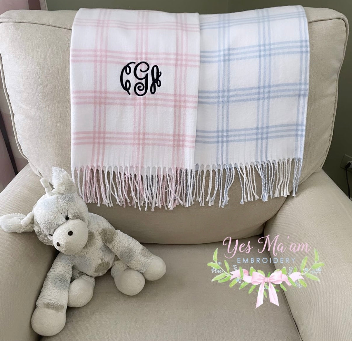 Window pane check flannel with fringe