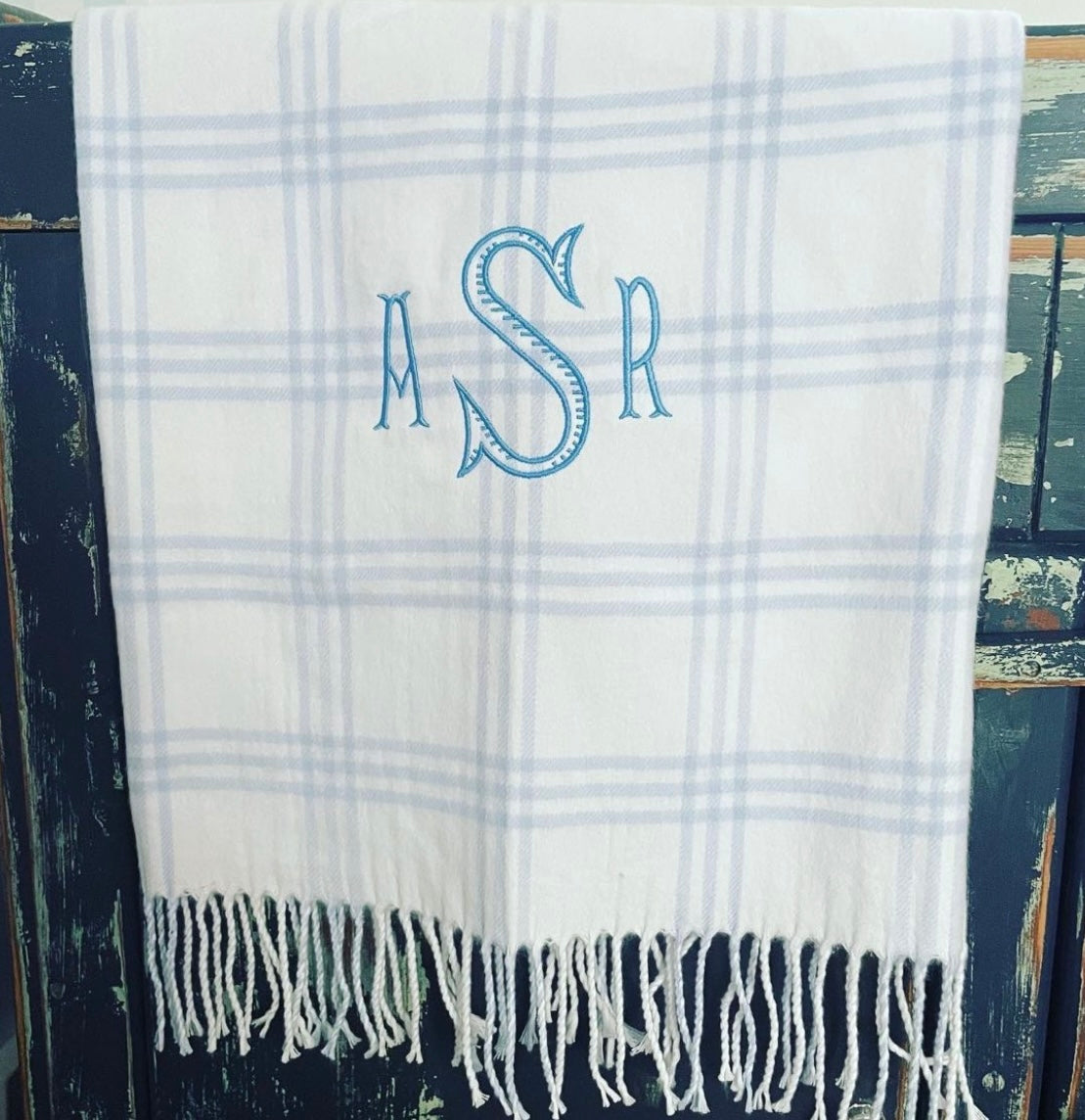 Window pane check flannel with fringe