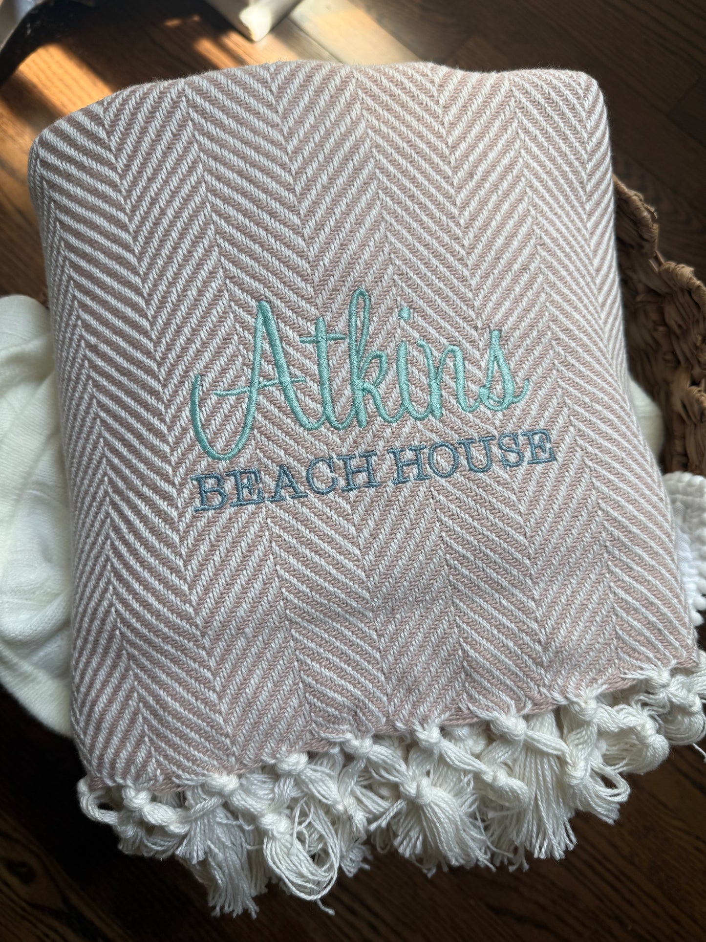 Fringed herringbone throw