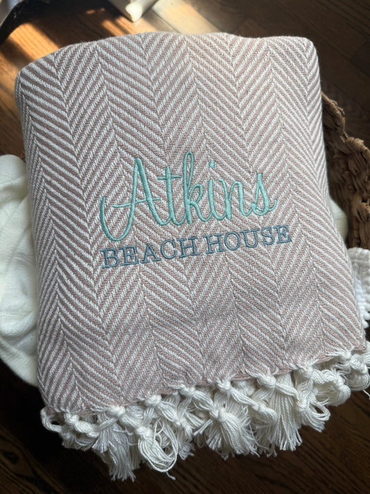 Fringed herringbone throw