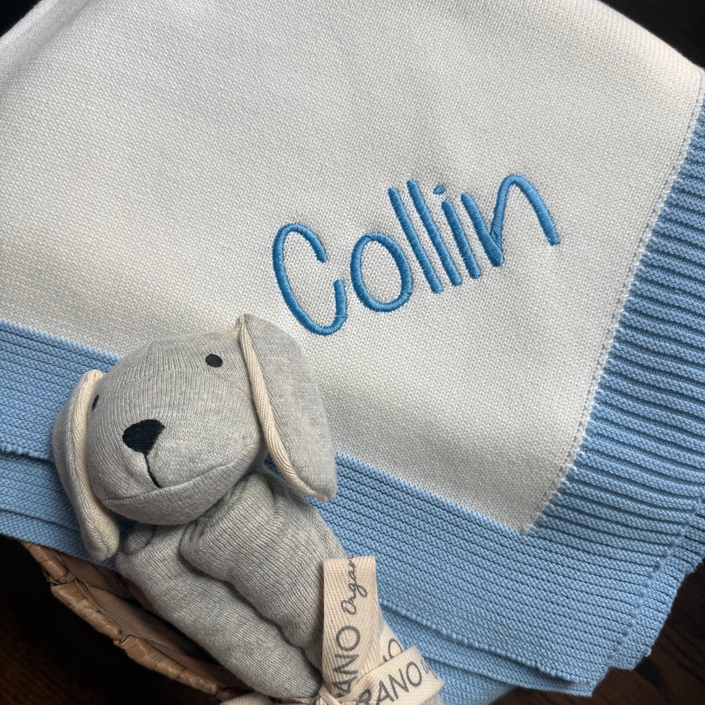 Jersey knit blanket with ribbed border