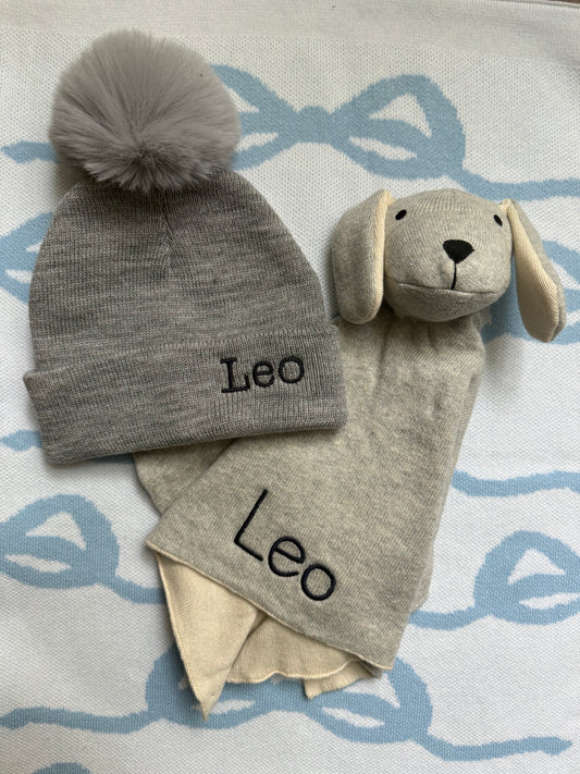 Infant faux fur gray pom hat
