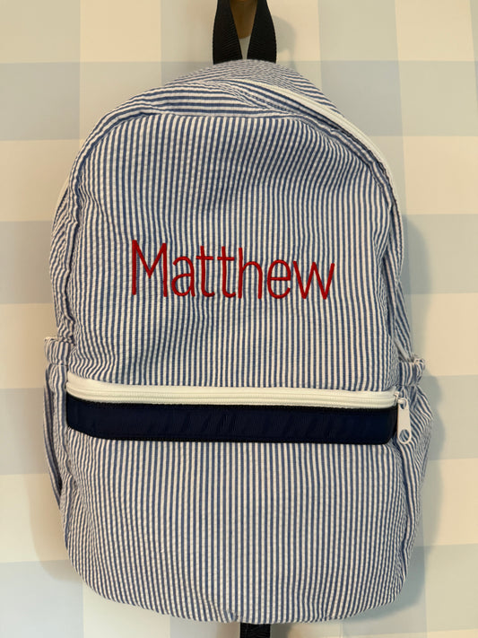 Navy Mint seersucker backpack "Matthew"