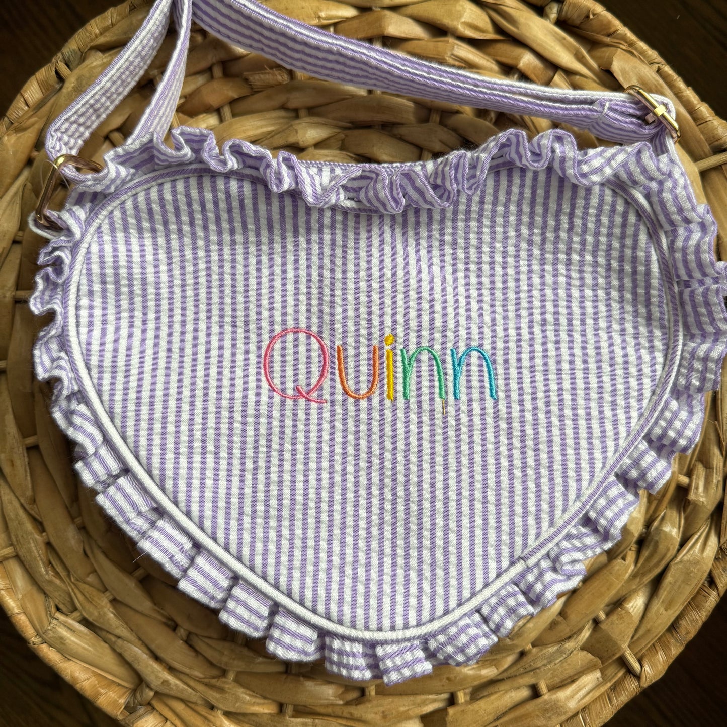 Ruffle trim heart purse