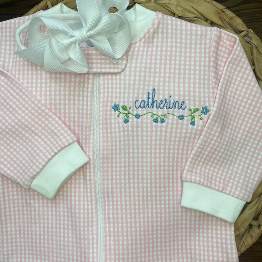 Pima Gingham Zipper Footie